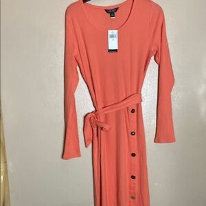 Lauren Ralph Lauren coral Buttoned Sheath Dress with belt